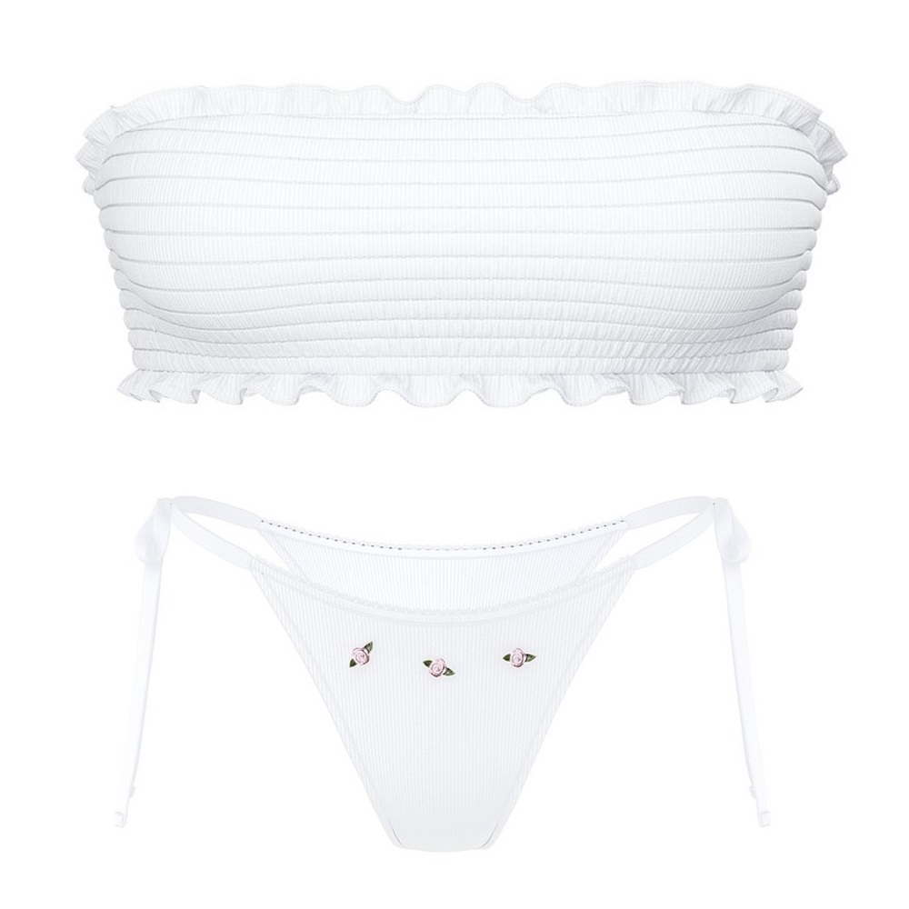 NWT Frankie’s Bikinis Iris Rib Top & Rosemary Itsy Rib Bikini VS White Size S